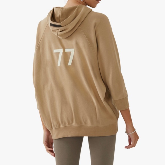 Fear of God Tops - Fear of God Essentials 77 Women's 3/4 Sleeve Hoodie Oak Size XL